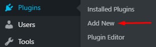 The add new plugin menu option on the WordPress Admin area