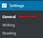 The general settings menu option on the WordPress Admin area