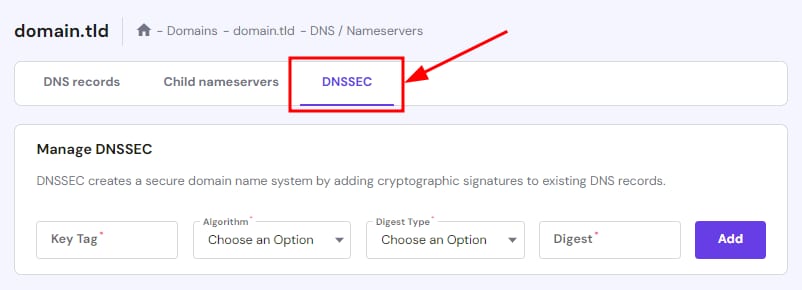 The DNSSEC tab