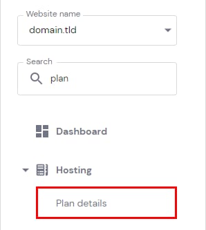 The hPanel sidebar showing to select Plan details