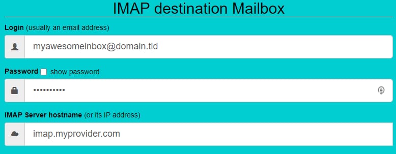 The IMAP destination Mailbox form