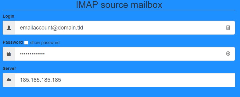 The IMAP source mailbox form