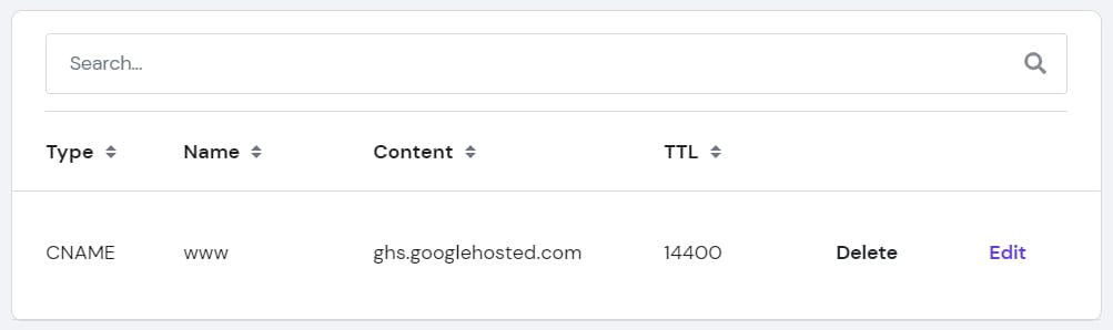 Creating a CNAME record in the domain's DNS zone at Hostinger