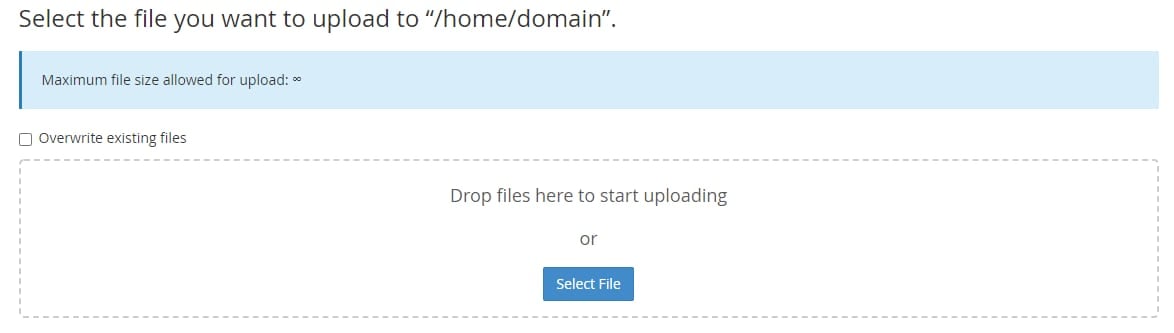The file dropping area for cPanel File Manager