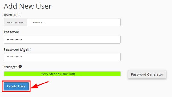 The Add New User section showing how to create a database user