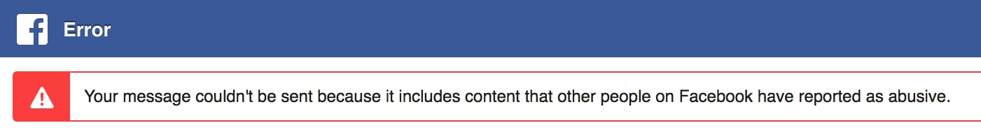 The error message shown when a site is blocked by Facebook