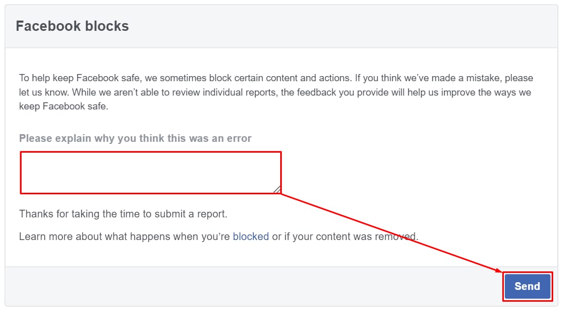 The Facebook form to request reviewing