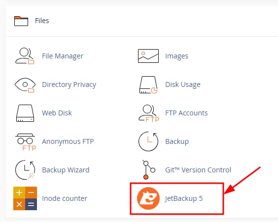 The JetBackup 5 option in cPanel