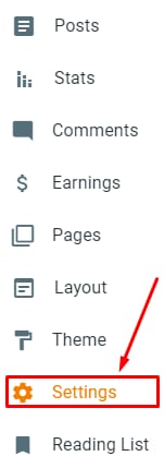 The Settings section on Blogger