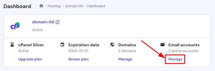 The option to reach cPanel email management from Hostinger Members Area