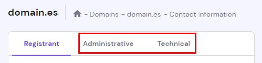 Changing the administrative and technical contact details for .ES domains