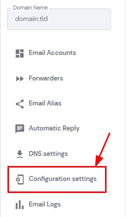 The Hostinger Email Configuration settings option