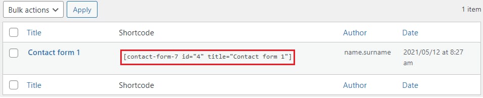 The code for a contact form by the 