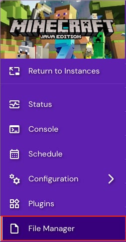 The Game Panel main menu showing how to access the file manager