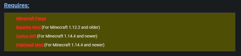 Add-on requirements to install a Minecraft mod