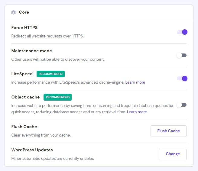 The Core section in WordPress Overview Dashboard