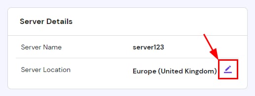 The edit button to change server location at Hostinger