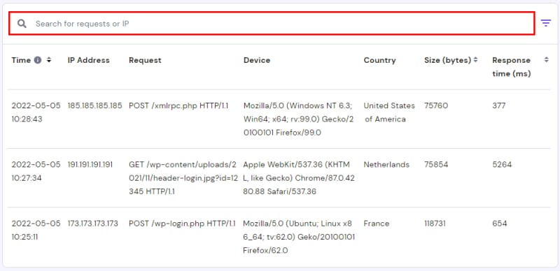 The Access logs section showing how to search for an entry