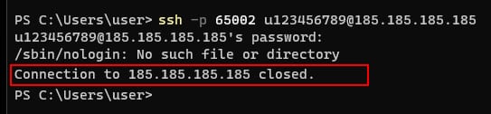 The connection closed error message on SSH