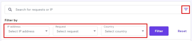 The access logs advanced search options