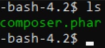 The ls command showing the composer.phar file