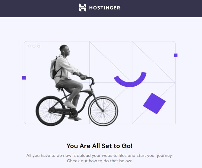 The Hostinger default page before creating, uploading or migrating a website