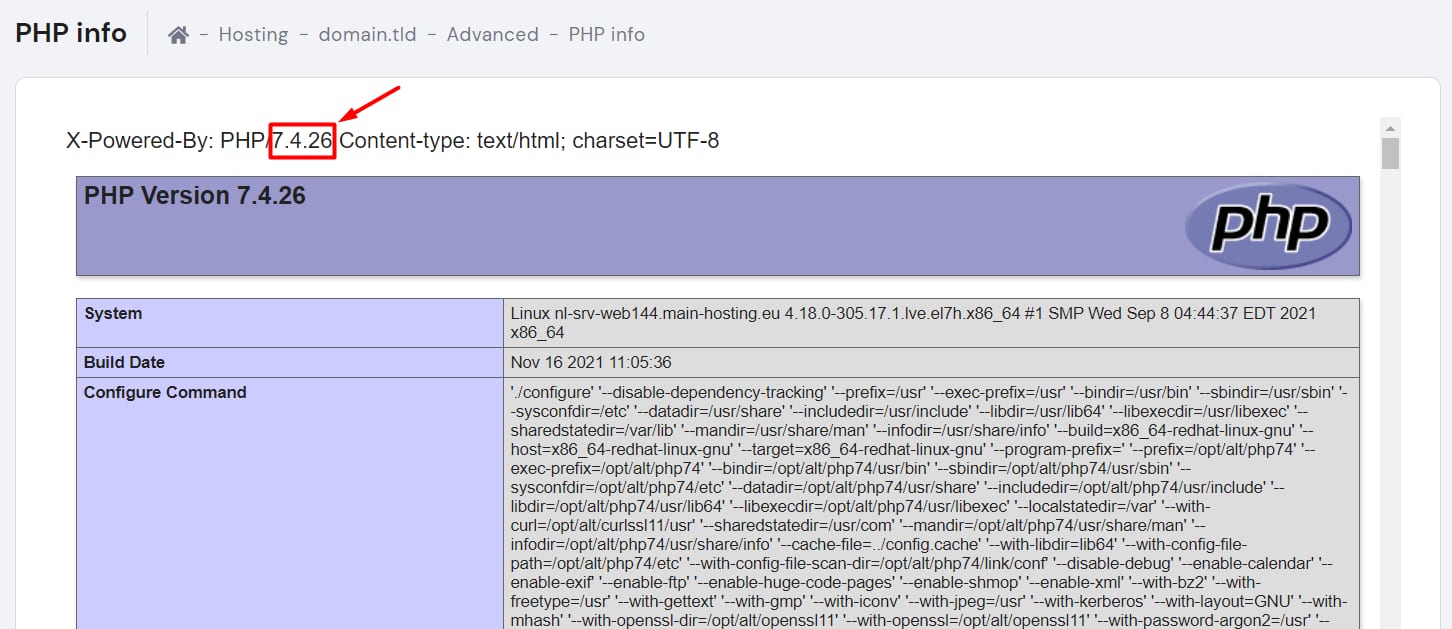 Checking the current PHP version of a website