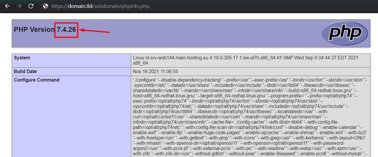 Checking the current PHP version of a folder