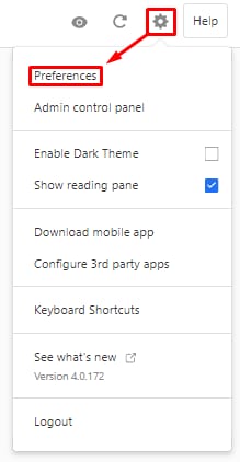 The Preferences option in Titan Email