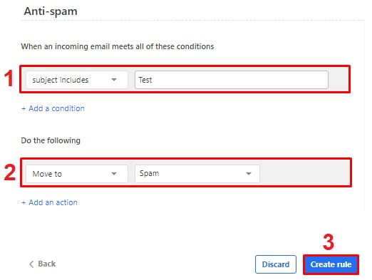 Creating email rules in Titan Email