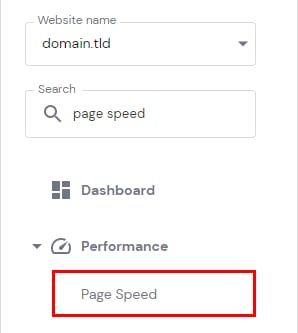 The Page Speed menu option