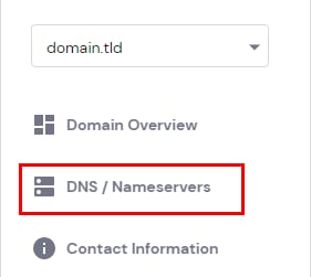 The DNS/Nameservers option in the Domains sidebar