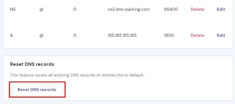 The Reset DNS records button