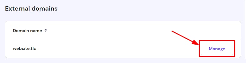 The External domains section and how to reach domain management.