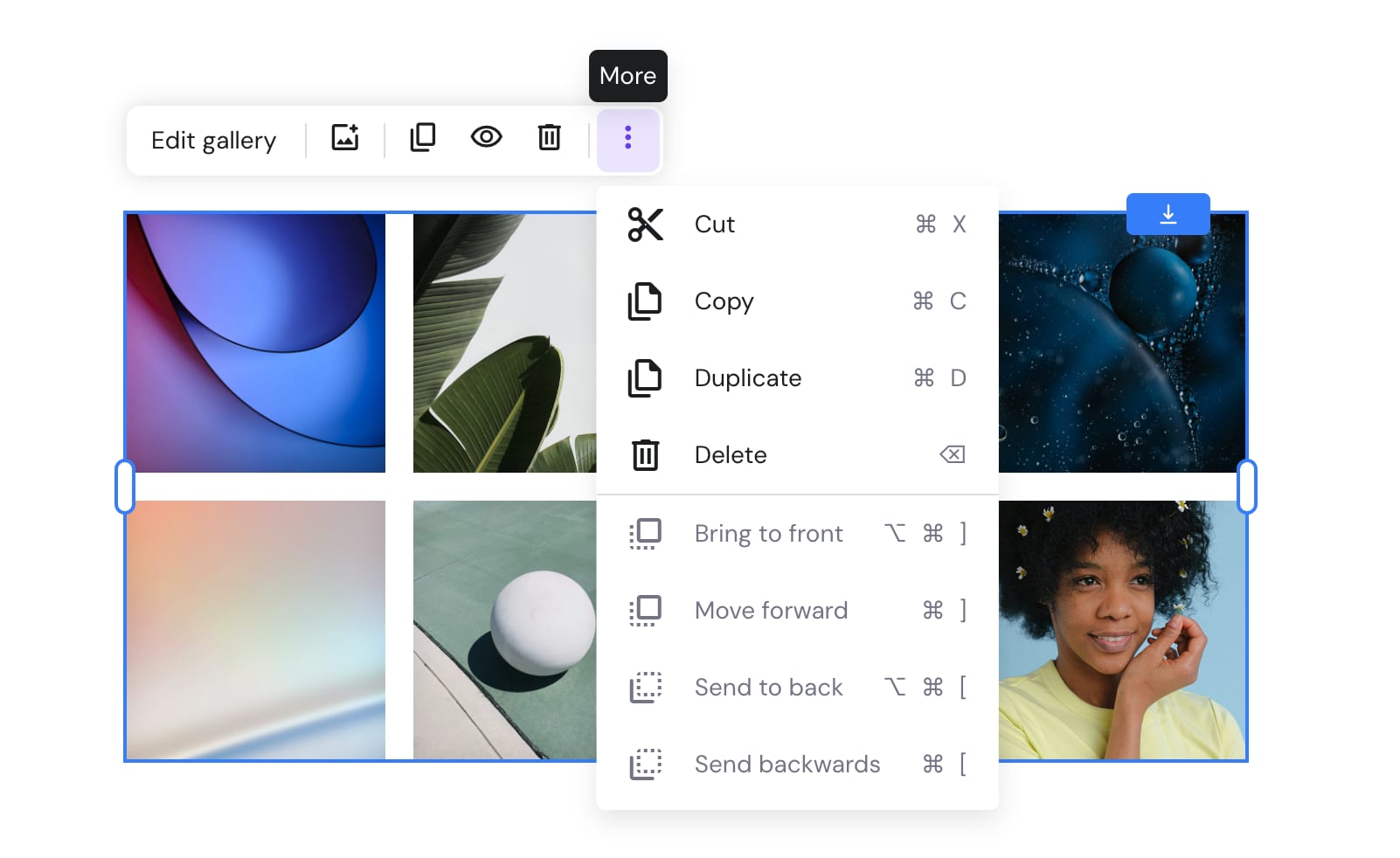Galery management element options in Hostinger Website Builder