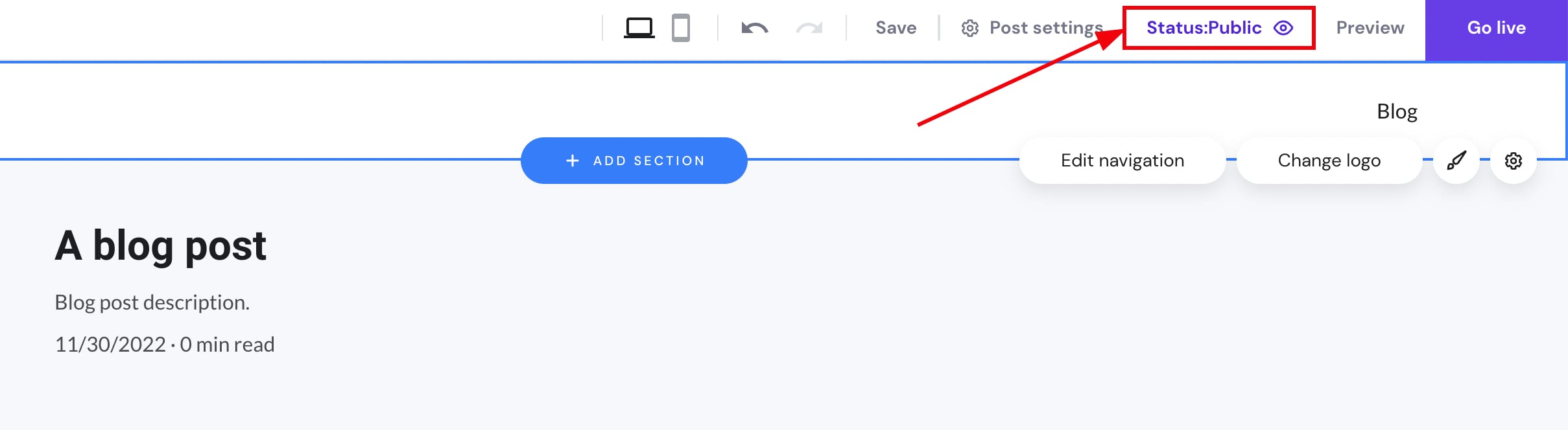 Blog post settings in Hostinger Website Builder