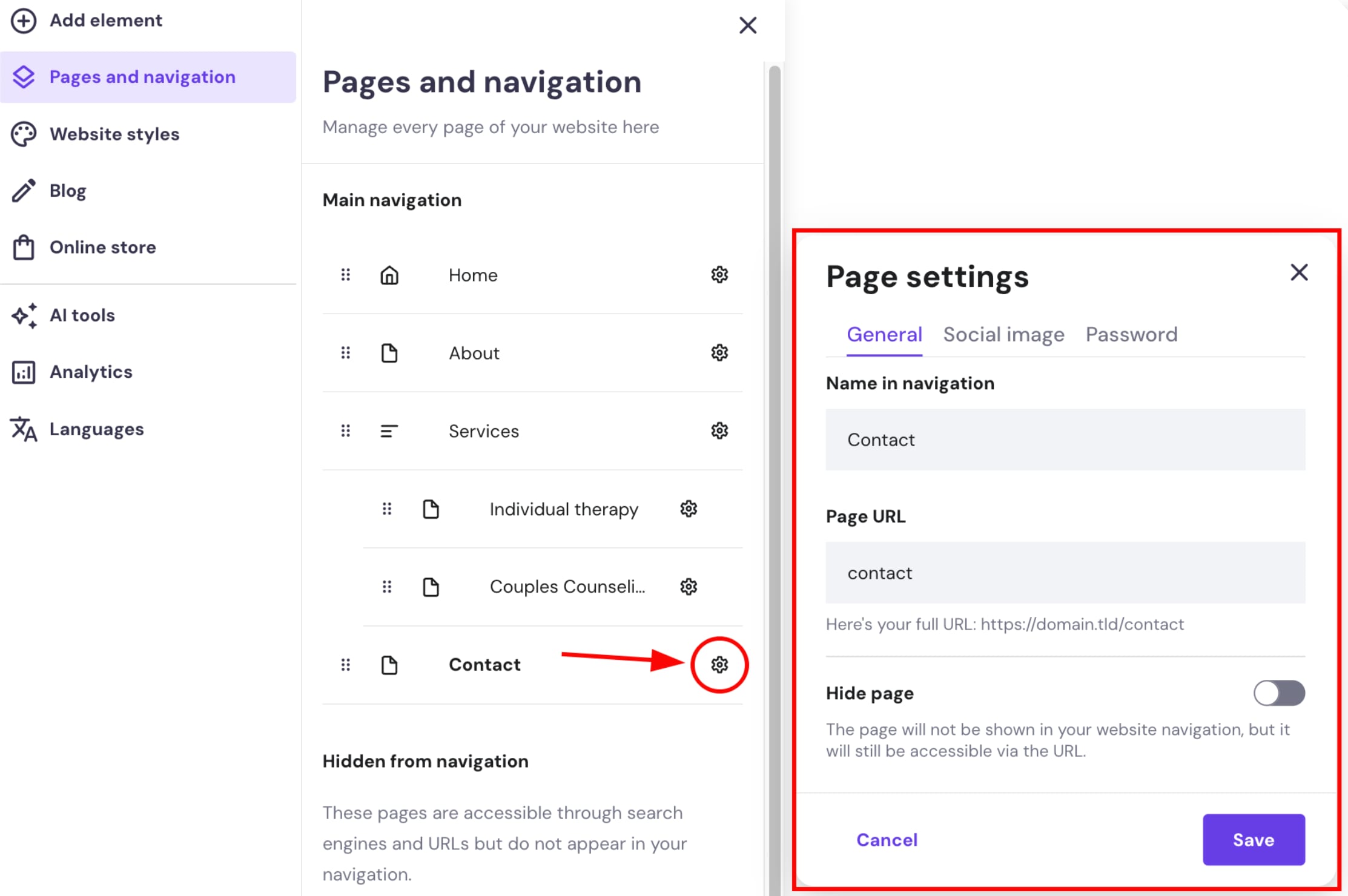 Adding a new page in Hostinger Website Builder