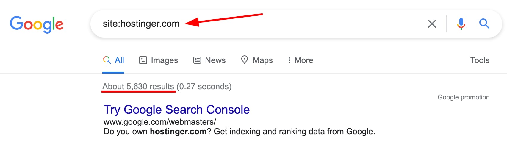 Using the site: search operator to see which website's pages are already on Google