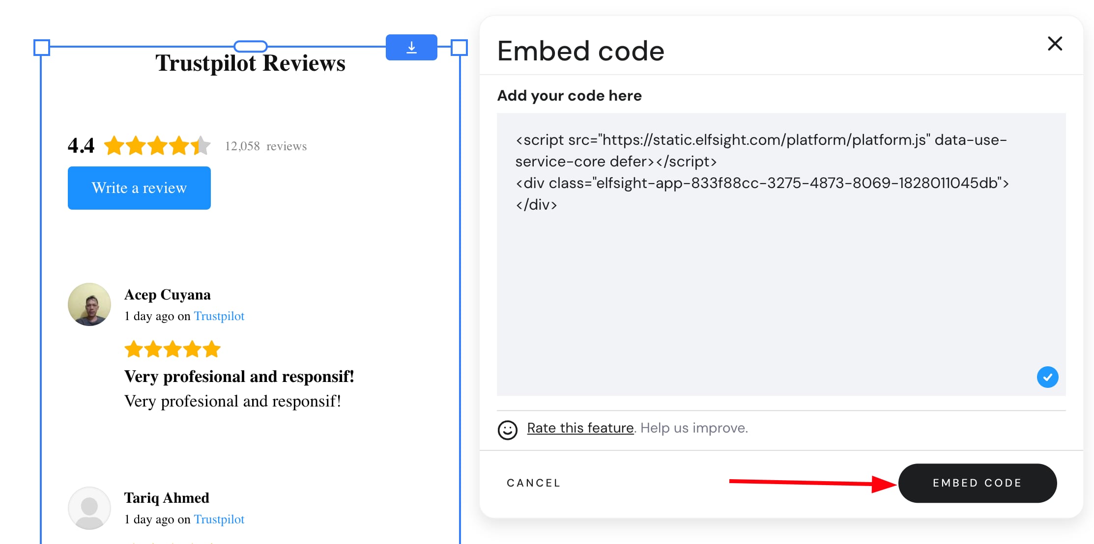 Embedding custom code to the website