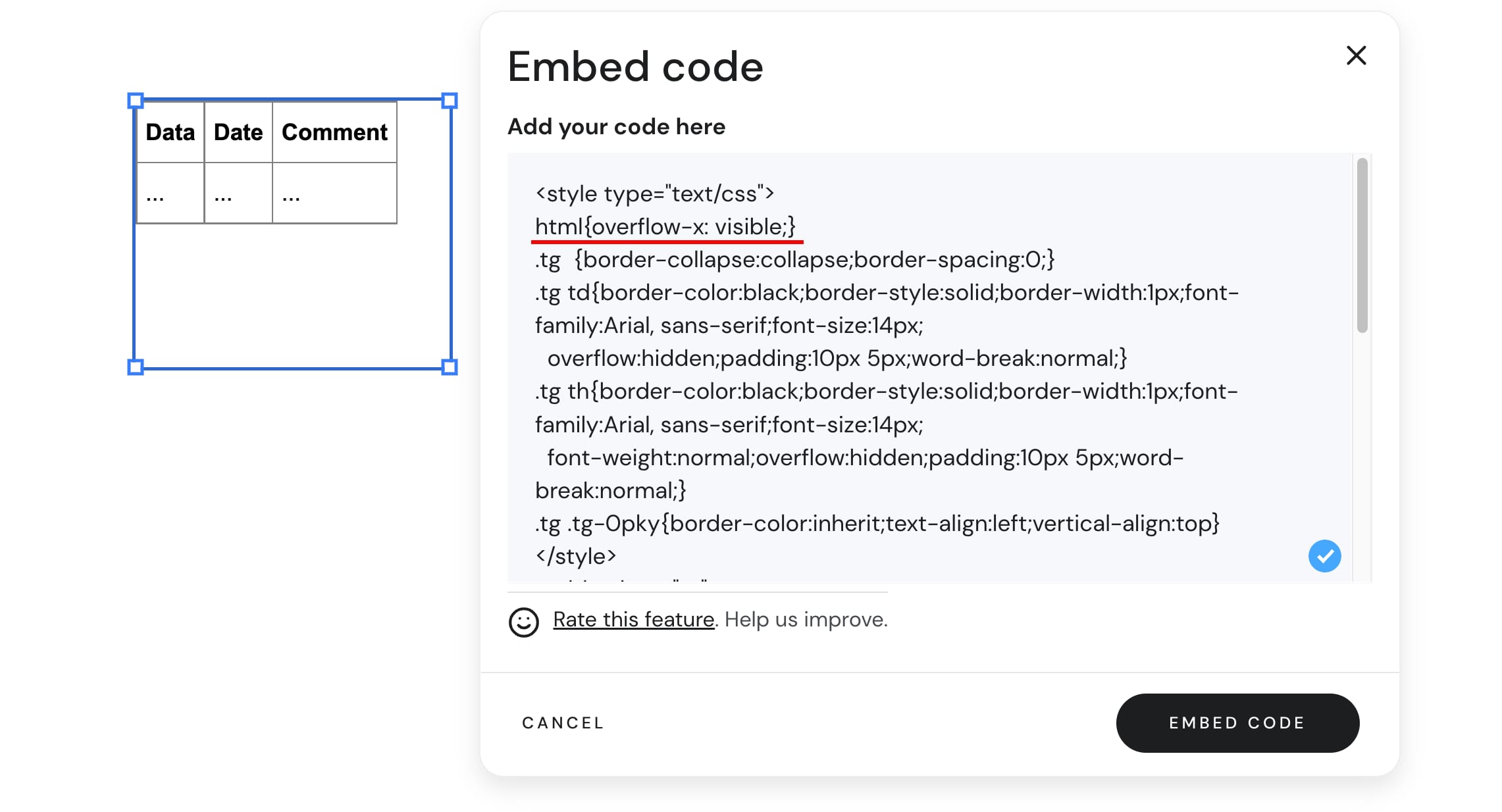 Using the embed code element in Hostinger Website Builder