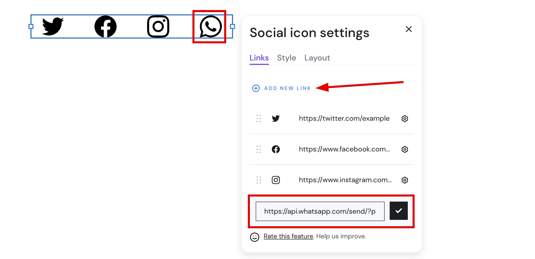 Adding a WhatsApp icon that's linked to a mobile phone number