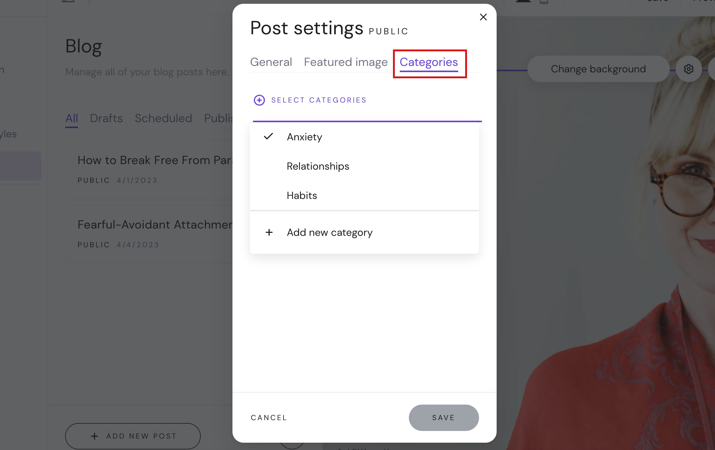 Creating blog post categories in Hostinger Website Builder 
