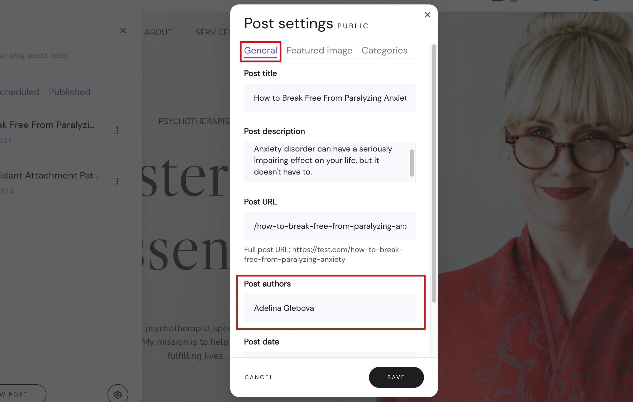 General blog post settings in Hostinger Website Builder