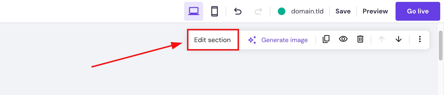 The section settings in Hostinger Website Builder