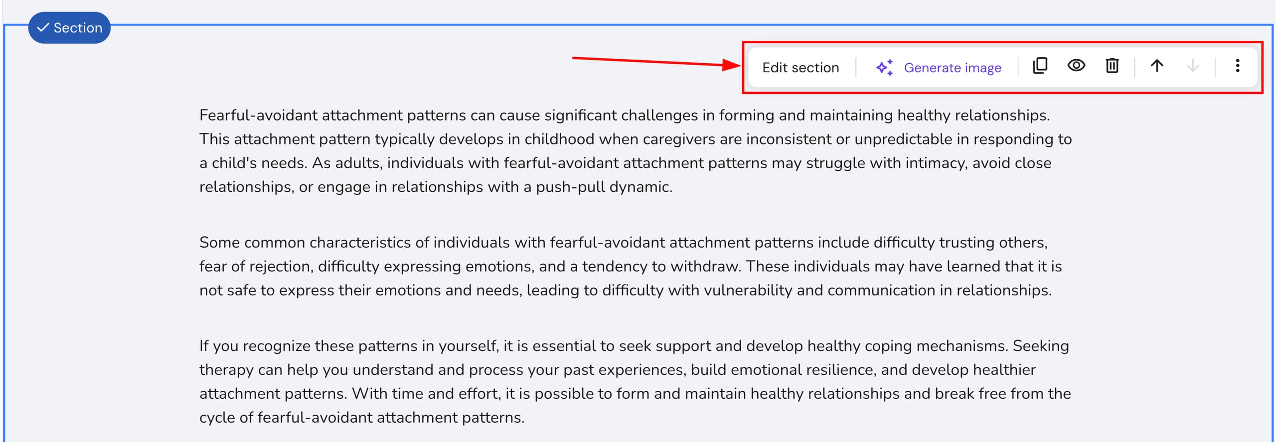 The settings of a regular section