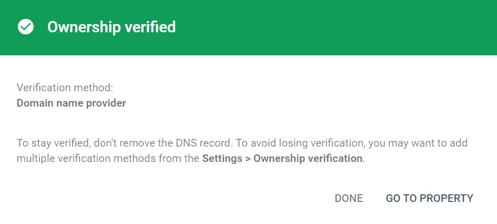 Verifying domain ownership in Google Search Console