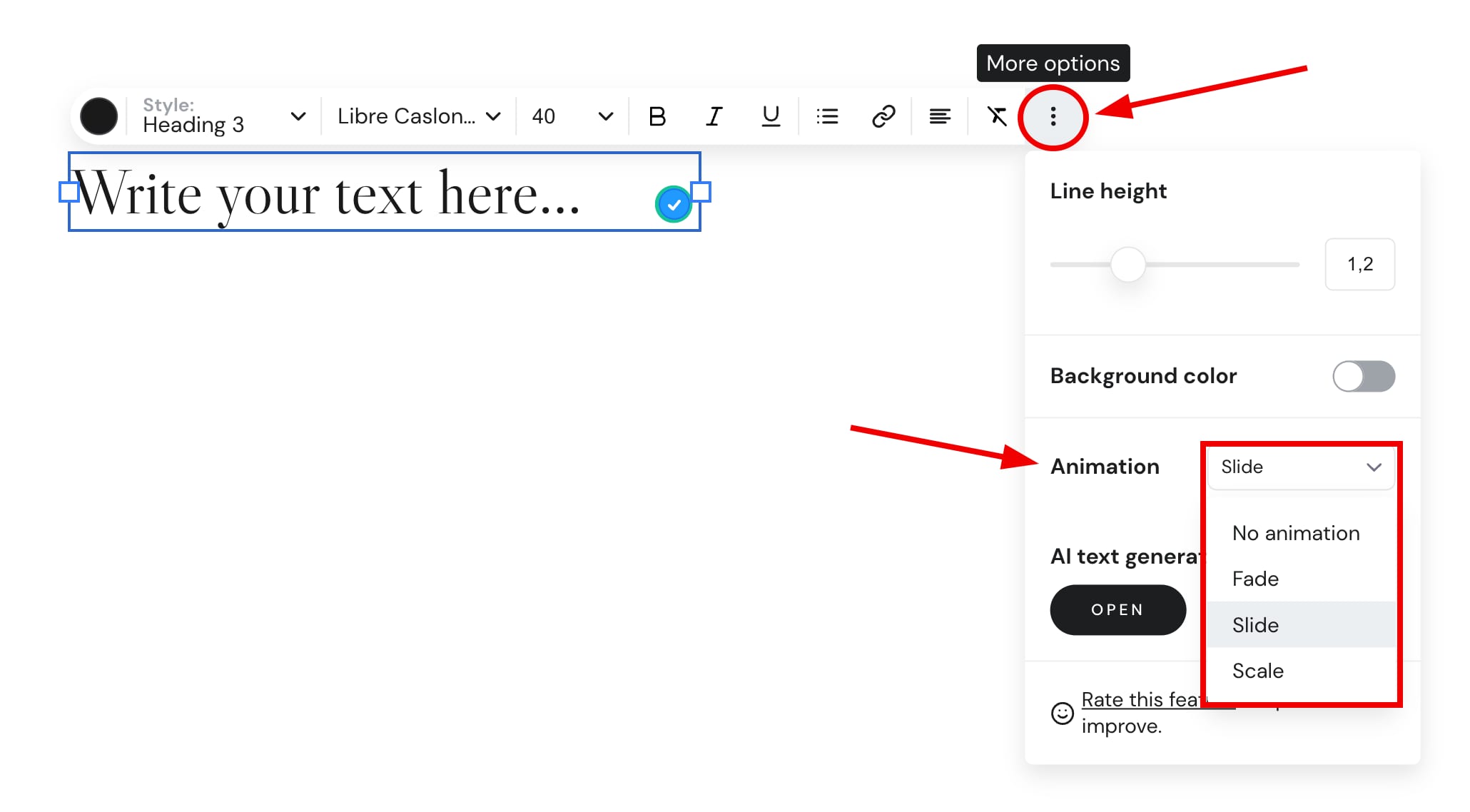 Button animation settings