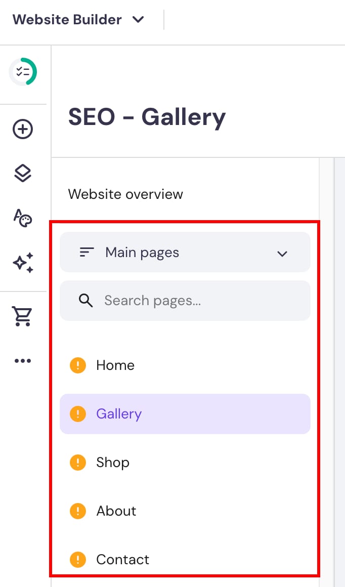 The SEO settings in Hostinger Website Builder