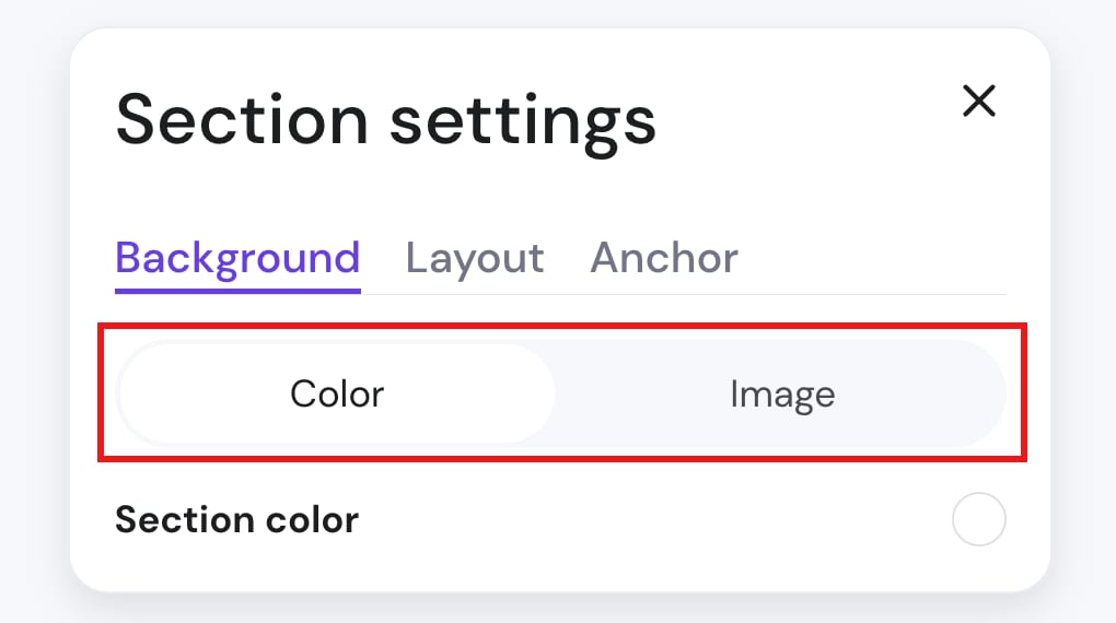 The section settings in Hostinger Website Builder
