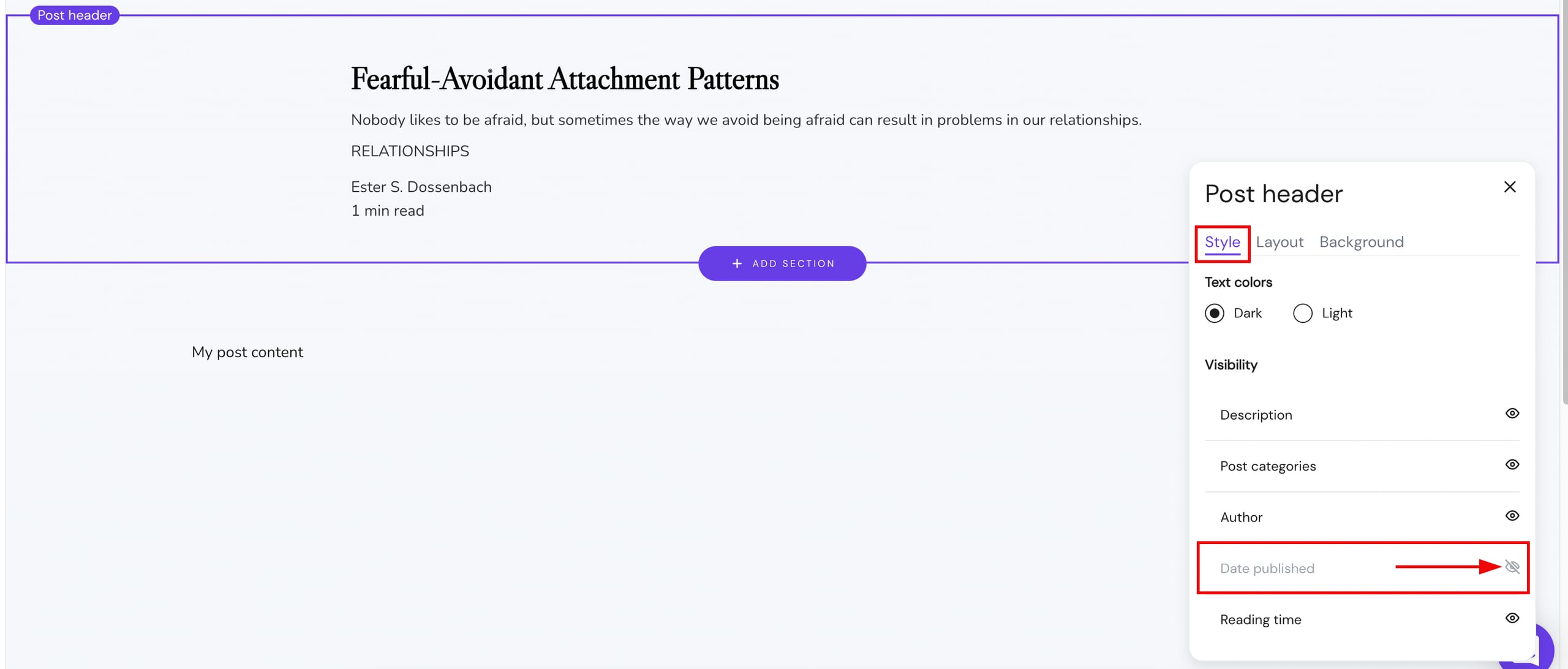 Blog post header settings